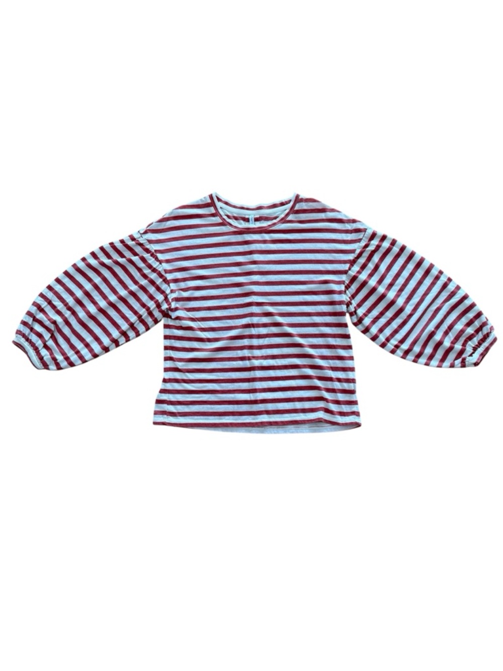 Women’s Z Supply Red White Striped Balloon-Sleeve Peasant Top Sz XS Cotton Blend